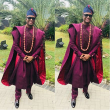 Load image into Gallery viewer, African Three-Pieces Suit | Wine Agbada Luxury Suit| Embroid Wedding Suit | Wedding Guest Clothing