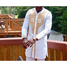 Load image into Gallery viewer, Embroidered Gold and White Mens Clothing