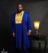 Load image into Gallery viewer, Three-Pieces African Suit | Agbada| Royal Blue African Luxury Suit| Embroid Wedding Suit | Wedding Guest Clothing