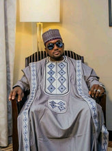 Load image into Gallery viewer, African Three-Piece Suit | Agbada| Grey African Luxury Suit| Embroid Wedding Suit | Wedding Guest Clothing