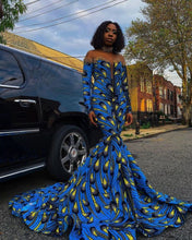Load image into Gallery viewer, African Print Dress For Women| Ankara Women's Clothing| Prom Gown| Wedding Guest Clothing| African Mermaid Dress| Black Stars Handmade|
