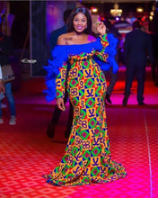 Load image into Gallery viewer, Women's Elegant African Wear| Kente Women's Clothing| Africa Print Wedding Gown| Prom Gown| Wedding Guest Clothing| Black Stars Handmade