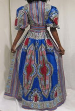 Load image into Gallery viewer, African Dashiki Dress For Women| African Women's Clothing| Maxi Dress| Puff Sleeve Dress| Wedding Guest Clothing| Black Stars Handmade