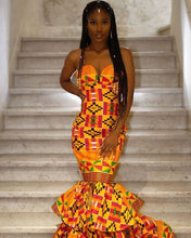 Load image into Gallery viewer, Women's African Clothing| African Kente Print Clothing| Afro Wedding Dress| Prom Gown| Wedding Guest Clothing| Dashiki| Black Stars Handmade