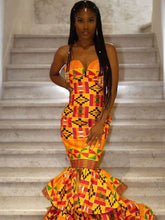 Load image into Gallery viewer, Women's African Clothing| African Kente Print Clothing| Afro Wedding Dress| Prom Gown| Wedding Guest Clothing| Dashiki| Black Stars Handmade