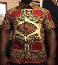 Load image into Gallery viewer, African Clothing| Mens Ankara Tops| Dashiki Mens Shirt| Ankara Summer Outfit| African Casual Wear| African Party Shirt| Black Stars Handmade