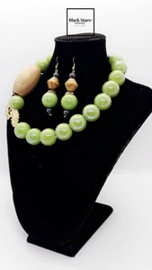 Chartreuse African Necklace For Women| Green African Bead Jewelry Set| African Wedding Jewelry| Wood Beads| Gift For Her| Mother's Day
