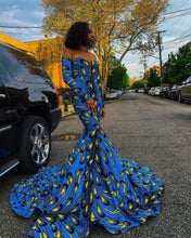 Load image into Gallery viewer, African Print Dress For Women| Ankara Women's Clothing| Prom Gown| Wedding Guest Clothing| African Mermaid Dress| Black Stars Handmade|