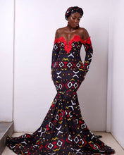 Load image into Gallery viewer, African Women's Clothing| Africa Print Wedding Gown| African Prom Gown| Wedding Guest Clothing| Ankara| Kitenge| Kente| Black Stars Handmade