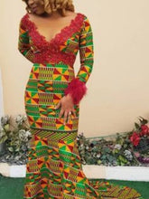 Load image into Gallery viewer, Women's African Clothing| Kente Women's Clothing| Africa Print Wedding Gown| Prom Gown| Wedding Guest Clothing| Black Stars Handmade