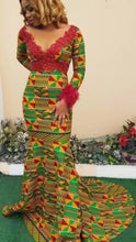 Load image into Gallery viewer, Women's African Clothing| Kente Women's Clothing| Africa Print Wedding Gown| Prom Gown| Wedding Guest Clothing| Black Stars Handmade