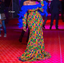 Load image into Gallery viewer, Women's Elegant African Wear| Kente Women's Clothing| Africa Print Wedding Gown| Prom Gown| Wedding Guest Clothing| Black Stars Handmade
