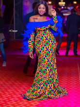 Load image into Gallery viewer, Women's Elegant African Wear| Kente Women's Clothing| Africa Print Wedding Gown| Prom Gown| Wedding Guest Clothing| Black Stars Handmade