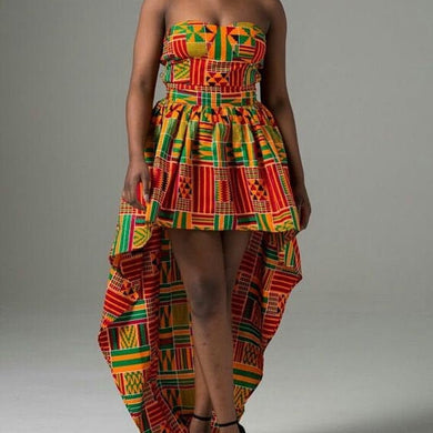 Women's African Clothing. Asymmetrical Ankara Short Gown. African Kente Print Dress. African Party Dress. African Wedding Guest Dress.