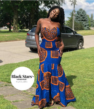 Load image into Gallery viewer, Women's African Clothing| Ankara Mermaid Gown| Blue Wedding Guest Dress| Traditional Wedding Gown| African Bridesmaids Dress| Dashiki Wear