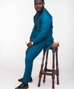 Teal and Black Mens African Clothing