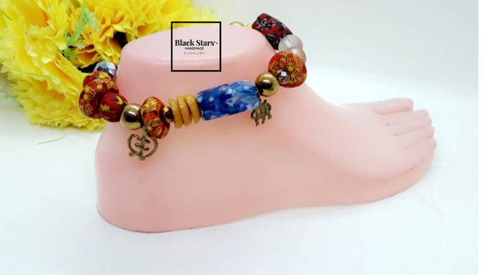 African Ankle Bracelet For Women| African Bead Jewelry| Anklet | Adinkra Pendant| Beach Anklet| Handmade| Gift For Her