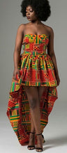 Load image into Gallery viewer, Women&#39;s African Clothing. Asymmetrical Ankara Short Gown. African Kente Print Dress. African Party Dress. African Wedding Guest Dress.