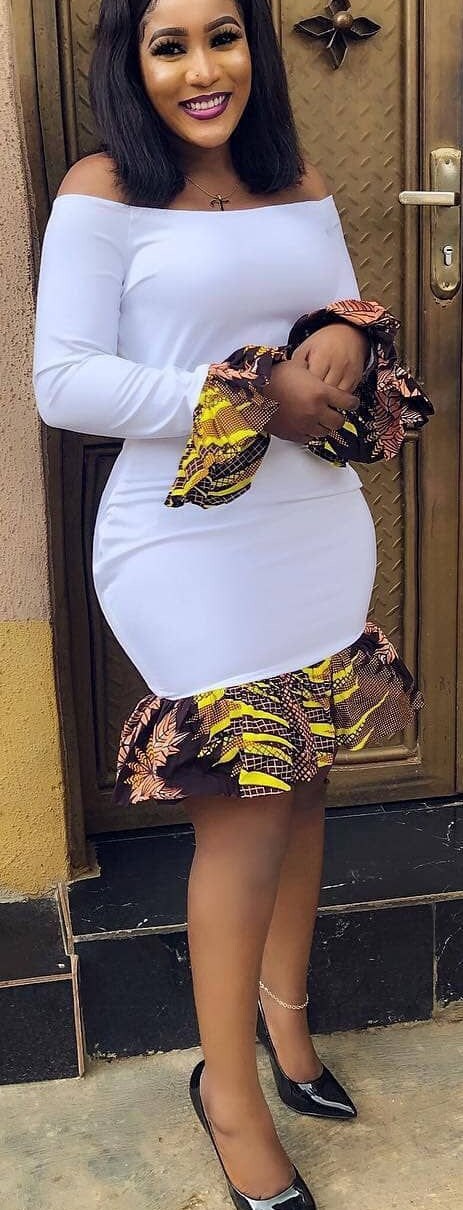 Women's African Clothing. Off the Shoulder Ankara Short Gown. African Print Dress. White Stretch. African Party Dress. Wedding Guest Dress. 18 Women's African Clothing. Off the Shoulder Ankara Short Gown. African Print Dress. White Stretch. African Party Dress. Wedding Guest Dress. 18
