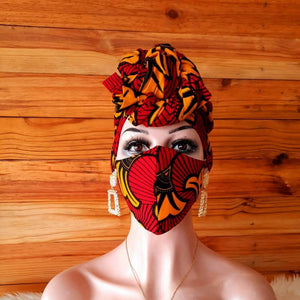 African Print Nose Mask with Matching Head Wrap Set For Sale| Ankara Face Mask| Dashiki Head Scarf| Wholesale and Bulk Orders Available.