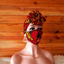 Load image into Gallery viewer, African Print Nose Mask with Matching Head Wrap Set For Sale| Ankara Face Mask| Dashiki Head Scarf| Wholesale and Bulk Orders Available.