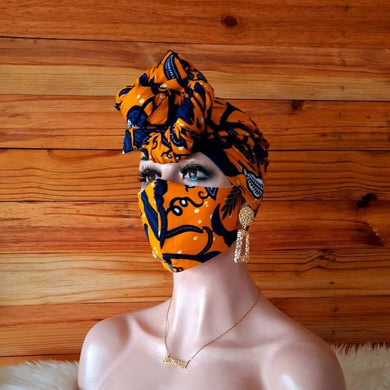 Ankara Nose Mask and Headwrap to Match | Dashiki Head Wrap and Matching Nose Mask Set | Black Stars Handmade