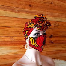 Load image into Gallery viewer, African Print Nose Mask with Matching Head Wrap Set For Sale| Ankara Face Mask| Dashiki Head Scarf| Wholesale and Bulk Orders Available.