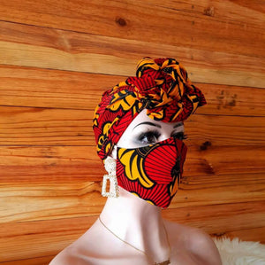 African Print Nose Mask with Matching Head Wrap Set For Sale| Ankara Face Mask| Dashiki Head Scarf| Wholesale and Bulk Orders Available.