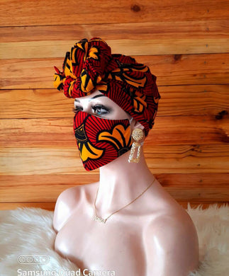African Print Nose Mask with Matching Head Wrap Set For Sale| Ankara Face Mask| Dashiki Head Scarf| Wholesale and Bulk Orders Available.