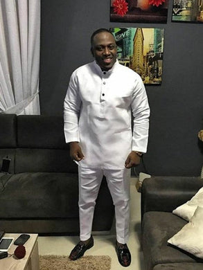 White Men's African Dashiki Clothing for Prom, Weddings and Parties | Afro Dress Shirts and Pants | Caftan