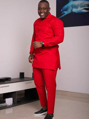 Red Men's African Dashiki Clothing for Prom, Weddings and Parties | Afro Dress Shirts and Pants | Caftan