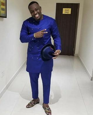 Blue Men's African Dashiki Clothing for Prom, Weddings and Parties | Afro Dress Shirts and Pants | Senator's