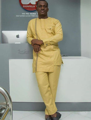 Custard Men African Dashiki Clothing for Prom, Weddings and Parties | Afro Dress Shirts and Pants | Senator's