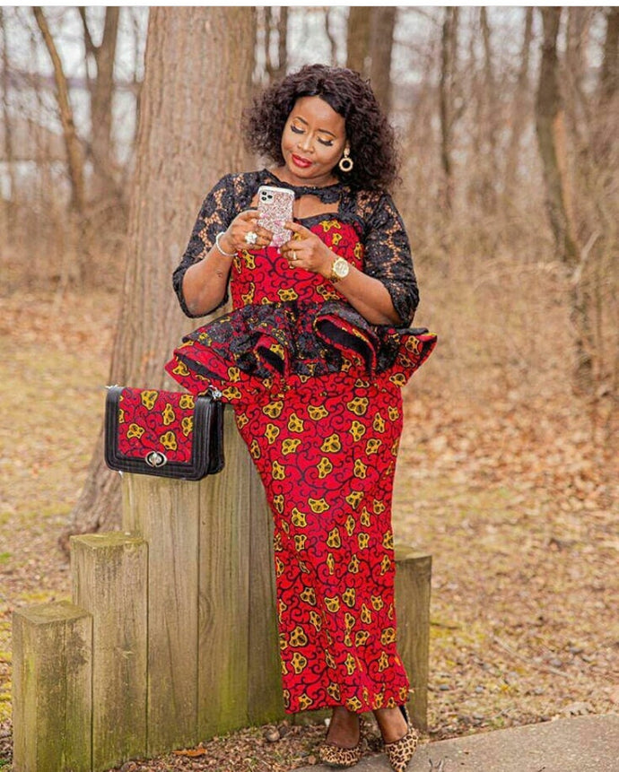 Ankara Long Skirt and Ruffled Blouse for Events and Wedding Guest