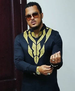 Black and Gold Embroidery Men African Dashiki Clothing for Prom, Weddings and Parties | Afro Dress Shirts and Pants | Senator's