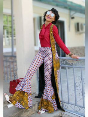 Womens African Clothing| Wedding Guest Attire| Ankara Mixed Pattern Jumpsuit| Bridesmaid Outfit| Long Kimono Jacket and Pants| Dashiki Bloom