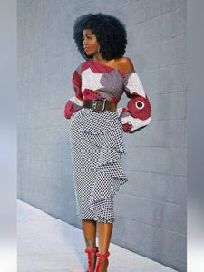 African Print Ruffled Skirt and Balloon Sleeve Blouse