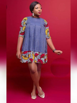African Print and Denim Pleats Womens  Clothing