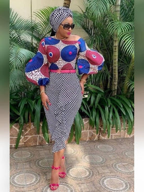 Womens Ankara Ruffled Skirt and Balloon Sleeved Blouse