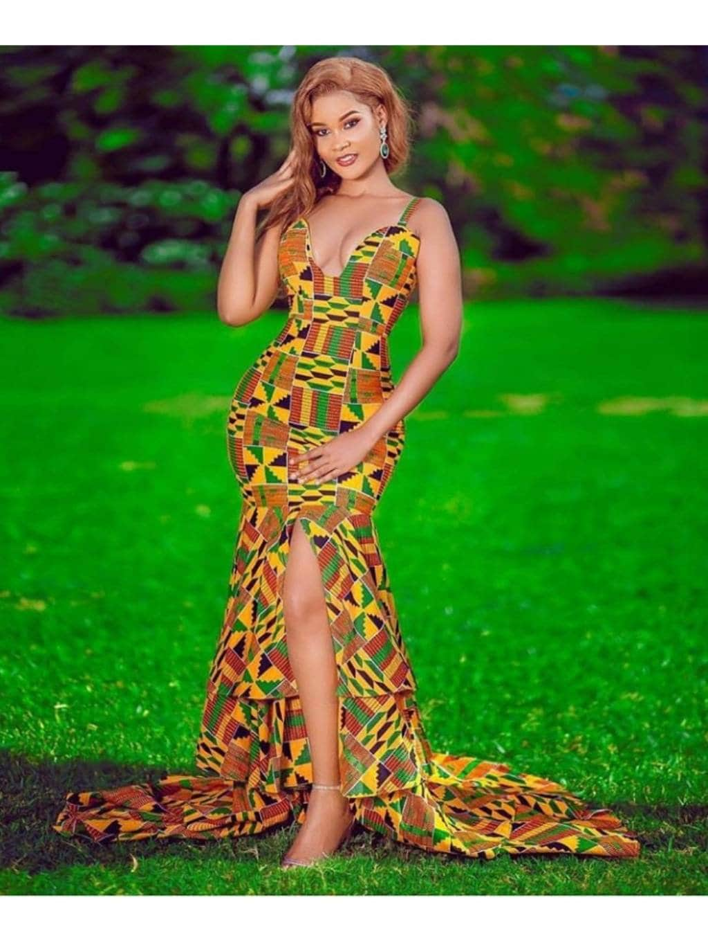 Kente Mermaid Gown Wedding Guest Attire Three Tier Long Dess Prom Splendor Of Africa