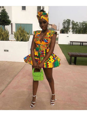 Kente Skater Dress| Womens African Short Gown| Wedding Guest Attire| Ankara Mini Dress| Bridesmaid Outfit| Africa Wedding| Dashiki| Kitenge