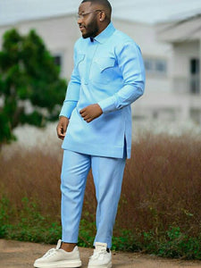 Mens Clothing| African Mens Apparel| Prom| Wedding Guest Attire| African Grooms| Graduation Outfit| Dashiki| Ankara| Kente| Blue Dress Suit