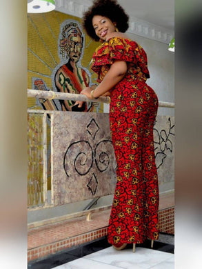 Womens African Clothing| Off Shoulder Wedding Guest Attire| Ankara Mixed Print Jumpsuit| Bridesmaid Outfit| Africa Wedding| Dashiki Bloom