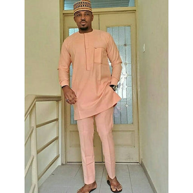 Peach African Clothing for Men| Dashiki Dress Suit| Ankara Mens  Clothing| Wedding Guest Attire|  African Groom Outfit| Groomsmen Shirt