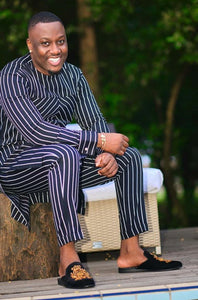 Black and White Stripes Men African Dashiki Clothing for Prom, Weddings and Parties | Afro Dress Shirts and Pants | Senator's