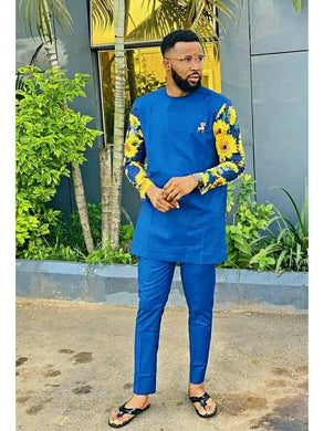African Clothing for Men| Dashiki Dress Suit| Ankara Mens  Clothing| Wedding Guest Attire|  African Groom Outfit| Groomsmen Shirt|Royal Blue