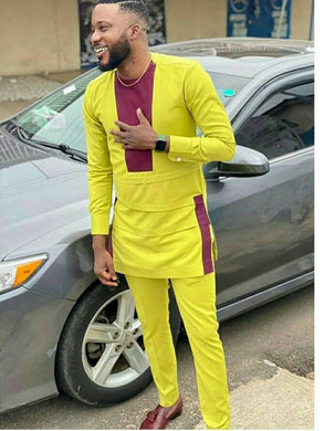 African Clothing for Men| Dashiki Dress Suit| Ankara Mens  Clothing| Wedding Guest Attire|  African Groom Outfit| Groomsmen Shirt| Yellow