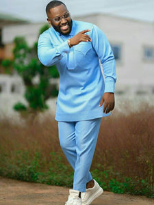 Mens Clothing| African Mens Apparel| Prom| Wedding Guest Attire| African Grooms| Graduation Outfit| Dashiki| Ankara| Kente| Blue Dress Suit