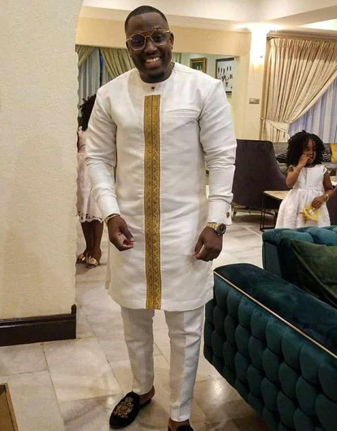 White and Gold Embroider Men's African Dashiki Clothing for Prom, Weddings and Parties | Afro Dress Shirts and Pants | Senator's 4X White and Gold Embroider Men's African Dashiki Clothing for Prom, Weddings and Parties | Afro Dress Shirts and Pants | Senator's 4X