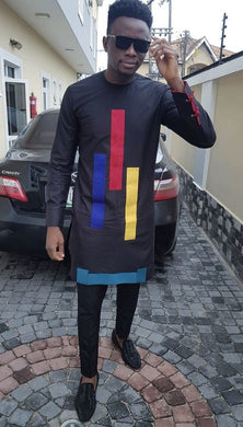 Patchwork African Clothing| Dashiki Dress Suit| Mens Clothing| Wedding Guest Attire|  African Groom Outfit| Groomsmen Shirt| Black Multi
